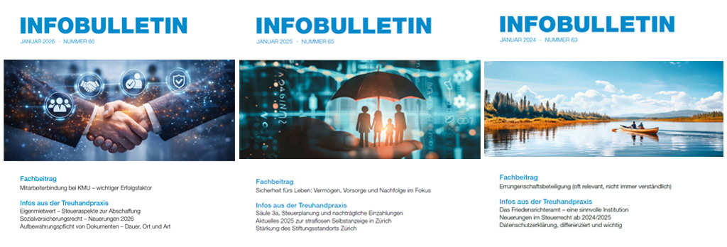 Hohe, aktuelle Fachkompetenz in den Bereichen Steuer-, Rechts- und Wirtschaftsberatung, Rechnungswesen, Treuhand sowie Vorsorge/Nachlass.